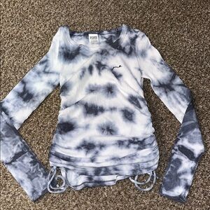 PINK Victorias Secret Women's Blue Tie-Dye Long Sleeve Top Small